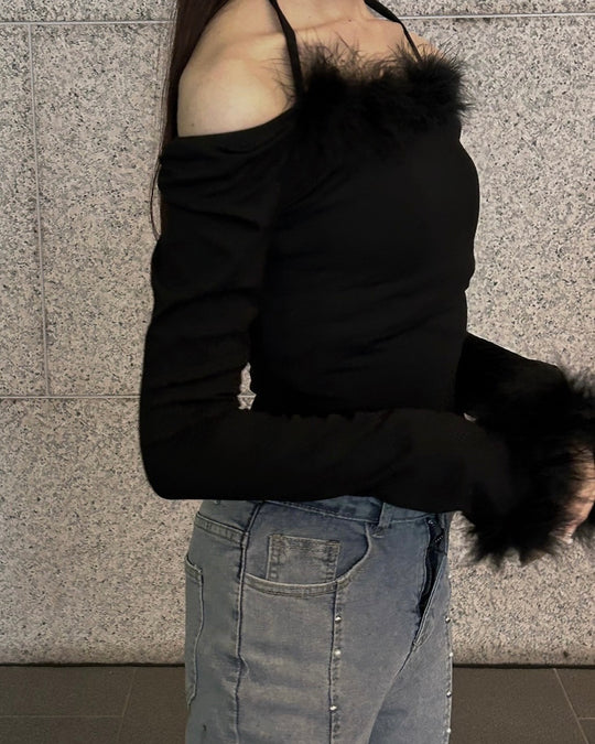 Halter Neck Fur Tops・全2色