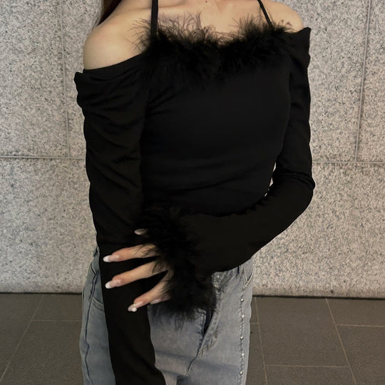 Halter Neck Fur Tops・全2色