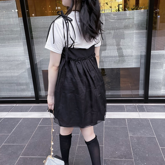 Shoulder Strap Ribbon One-Piece Dress・全1色