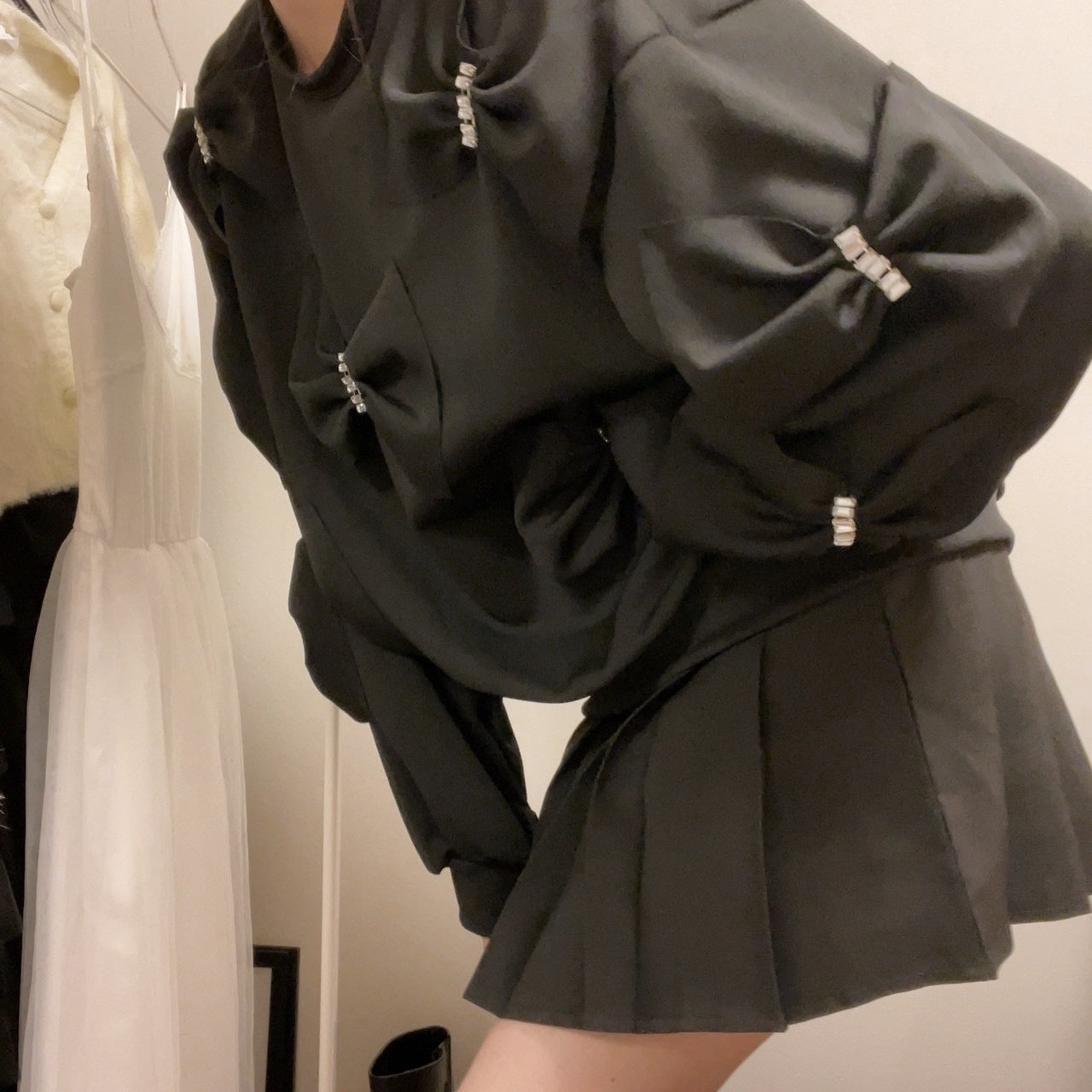 トップス Roy ribbon tops Black 2color 】ストラップリボンショートレーストップス ／ strap