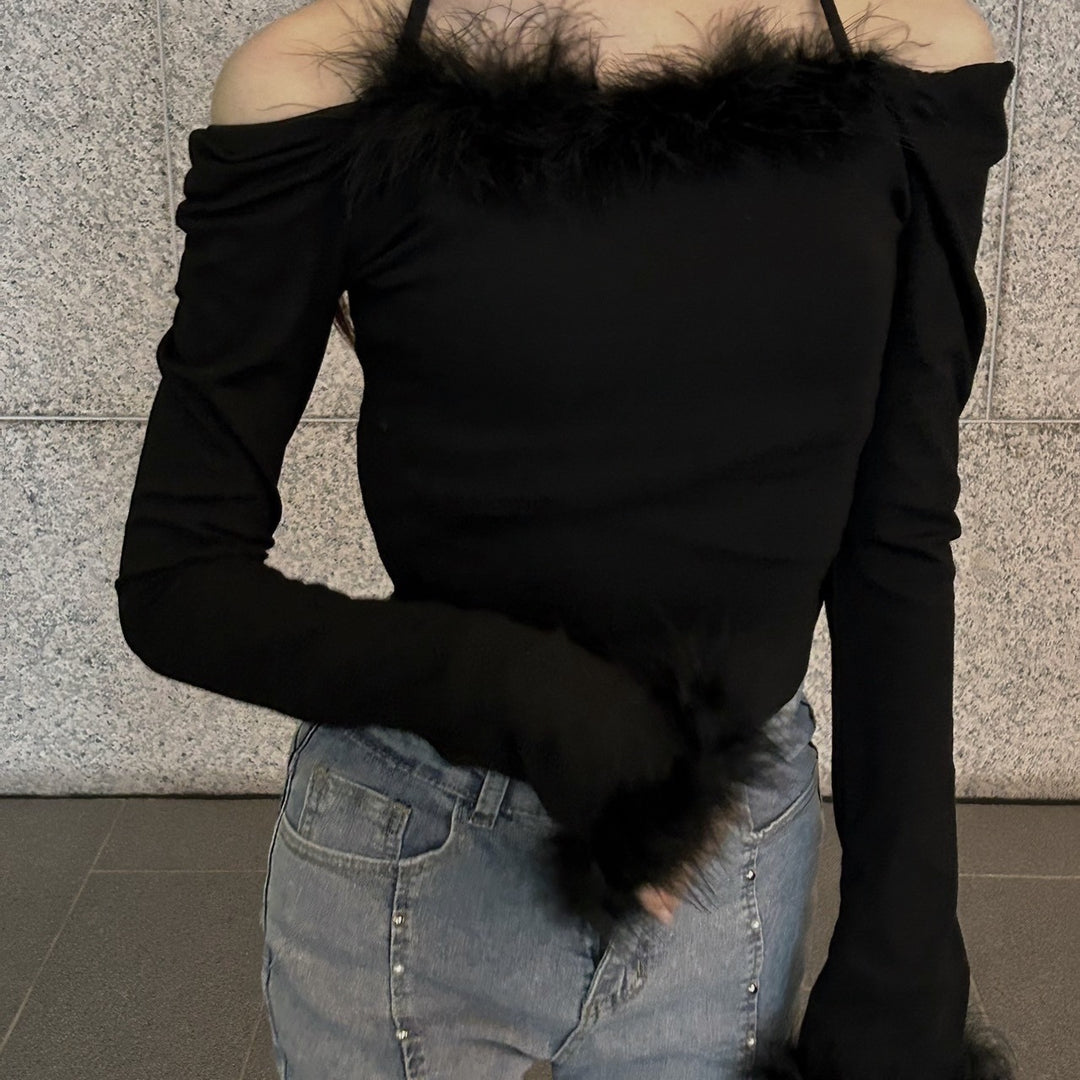 Halter Neck Fur Tops・全2色