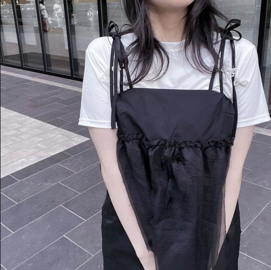 Shoulder Strap Ribbon One-Piece Dress・全1色