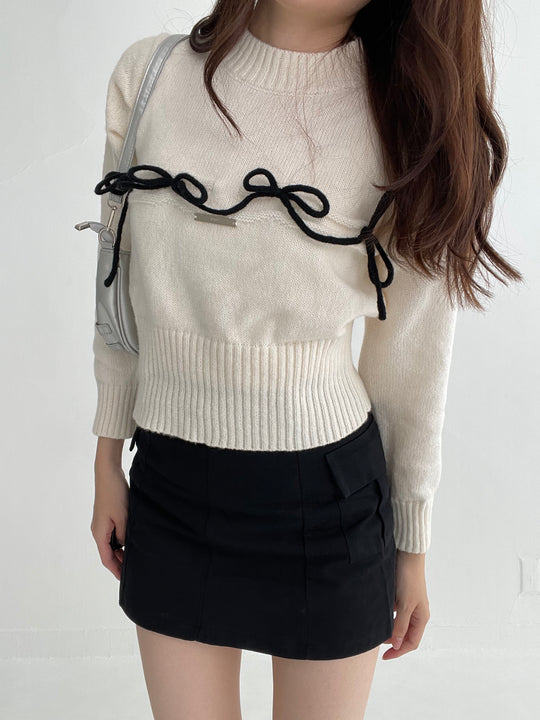 Ribbon Puffsleeves Knit